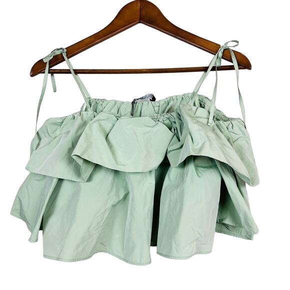NEW! Zara Crop Blouse Ruffle Top Strap Tie - S / XS - Picture 1 of 5